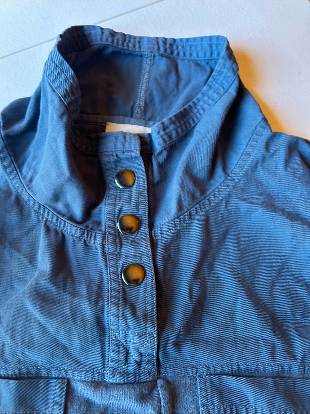 Wrap London Dusty Blue Button-Neck Tunic with Patch Pockets organic cotton - Picture 9 of 13